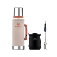 Kit Termo Rosa Stanley 940 Mate Y Bombilla Negra Resorte