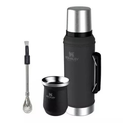 Kit Termo Silver Stanley 940 Mate Y Bombilla Negra Común