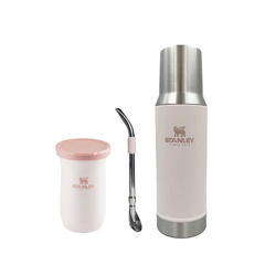 Kit Termo Stanley Mate System 800 MLrosa con Mate rosa 200 Ml y Bombilla rosa