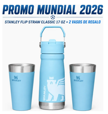 PROMO MUNDIAL 2026 STANLEY FLIP STRAW CLASSIC 17 OZ + 2 VASOS DE REGALO
